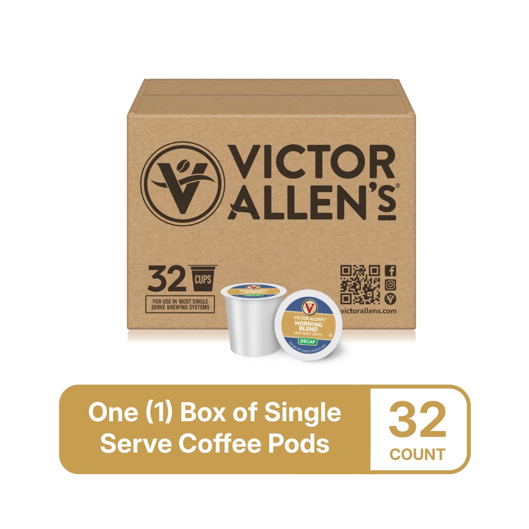 Victor Allen's Decaf Morning Blend pods arranged for a fast morning routine.