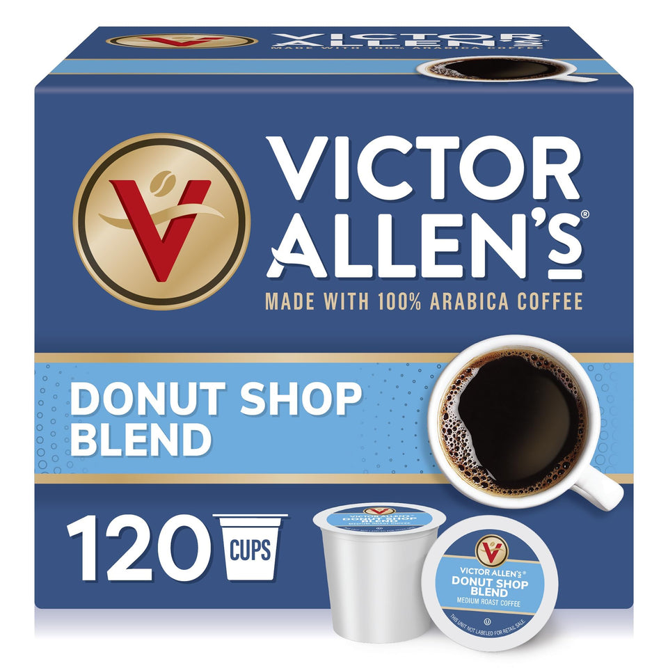 Victor Allens Donut Shop Blend pods in a box for easy daily use.