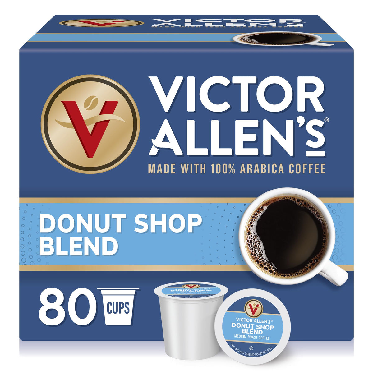 Victor Allen's Donut Shop Blend pods in a box for easy daily brews.