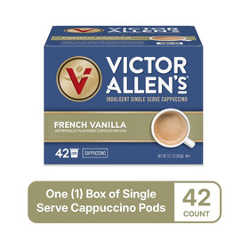 Victor Allen's French Vanilla cappuccino cup with foamy crema at home