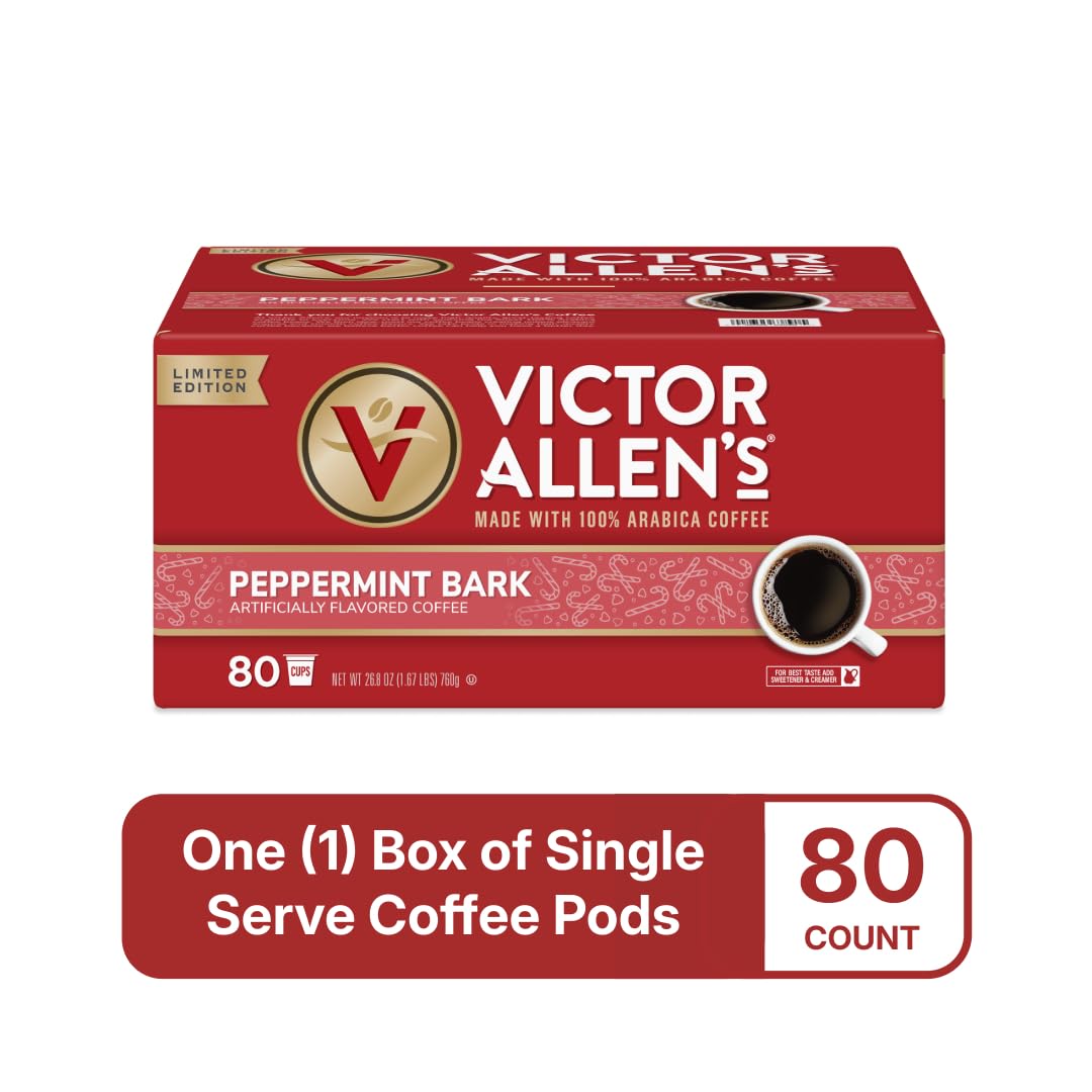 A ready-to-brew cup of Victor Allen's Peppermint Bark coffee.
