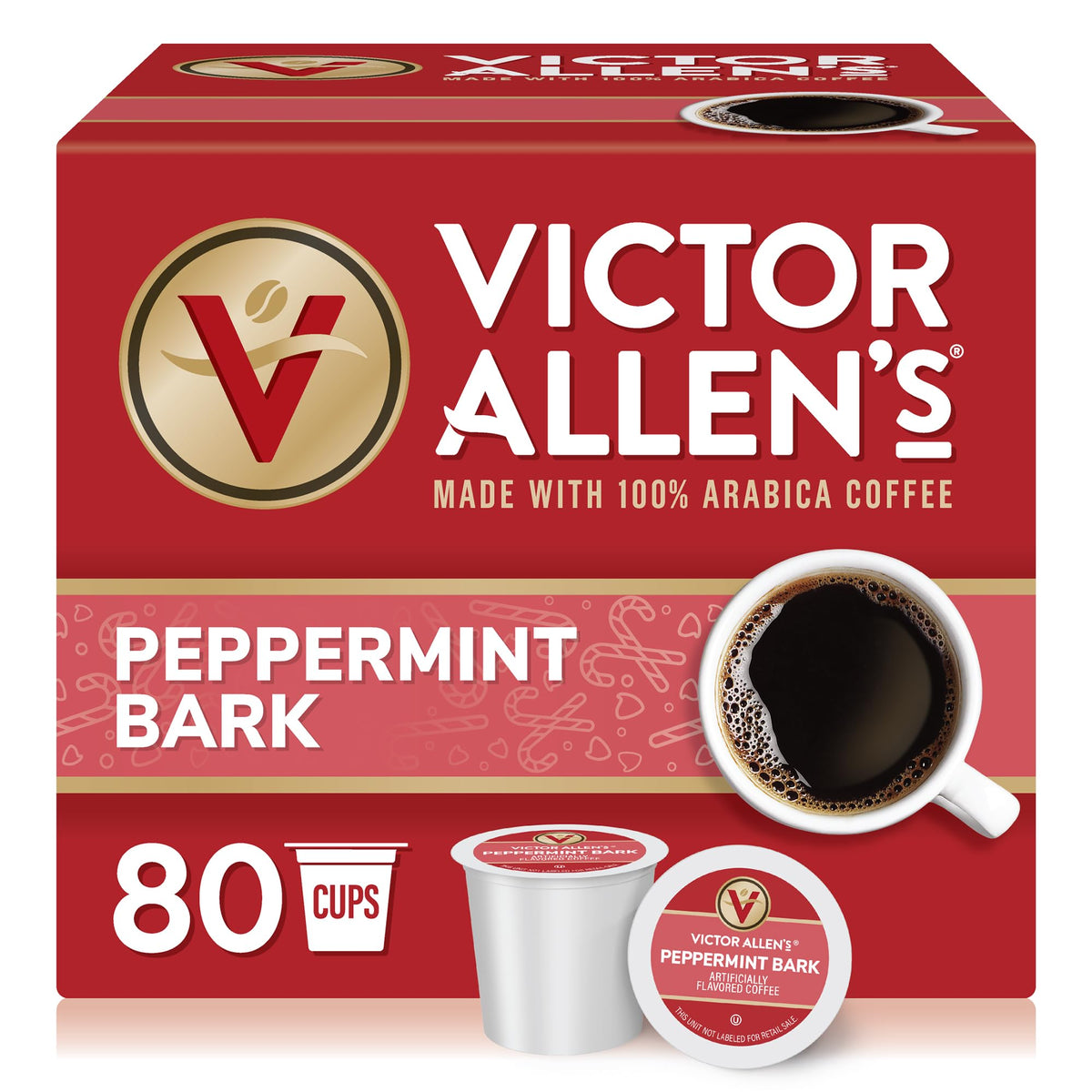 Victor Allen's Peppermint Bark pods in a box for convenient festive brewing.