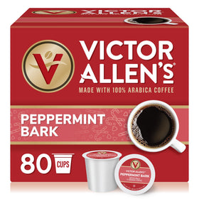 Victor Allen's Peppermint Bark pods in a box for convenient festive brewing.