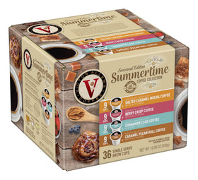Victor Allen's Summertime collection box with 36 K-Cups for easy tastings at home.