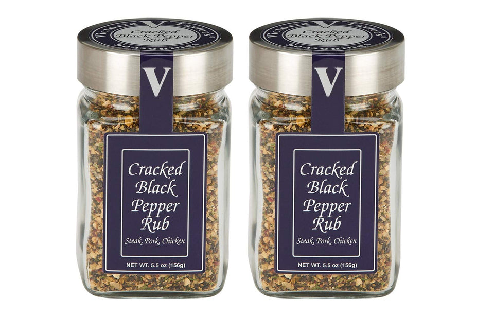 Victoria Taylor's Cracked Black Pepper Rub jar on the counter adds bold Montreal-style flavor