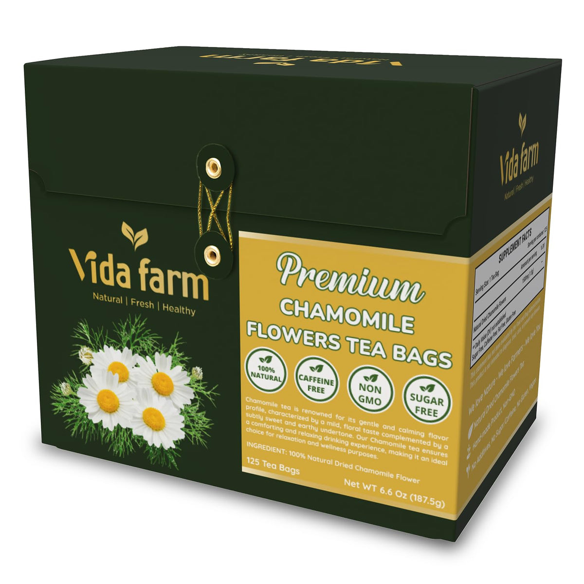 VIDA FARM 125 Chamomile tea bags, calming evening ritual.