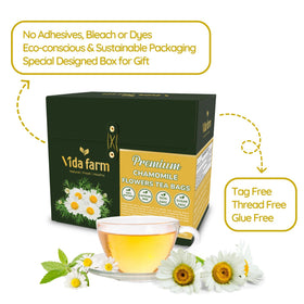 Vida Farm chamomile tea bags packaging preserves flavor and freshness.
