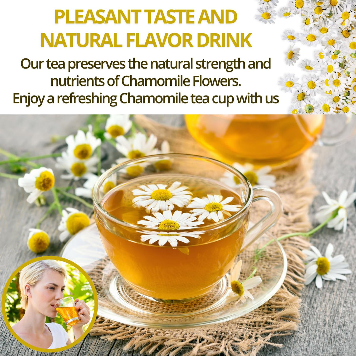 Hand-picked chamomile by VIDA FARM delivers consistent, fresh flavor.