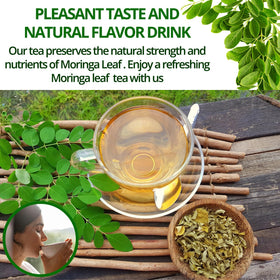 Vida Farm Moringa Tea Bags close-up leaves, highlighting vibrant color and natural flavor
