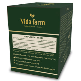 Vida Farm Moringa Tea Bags packaging box, ideal for gifting and preserving freshness