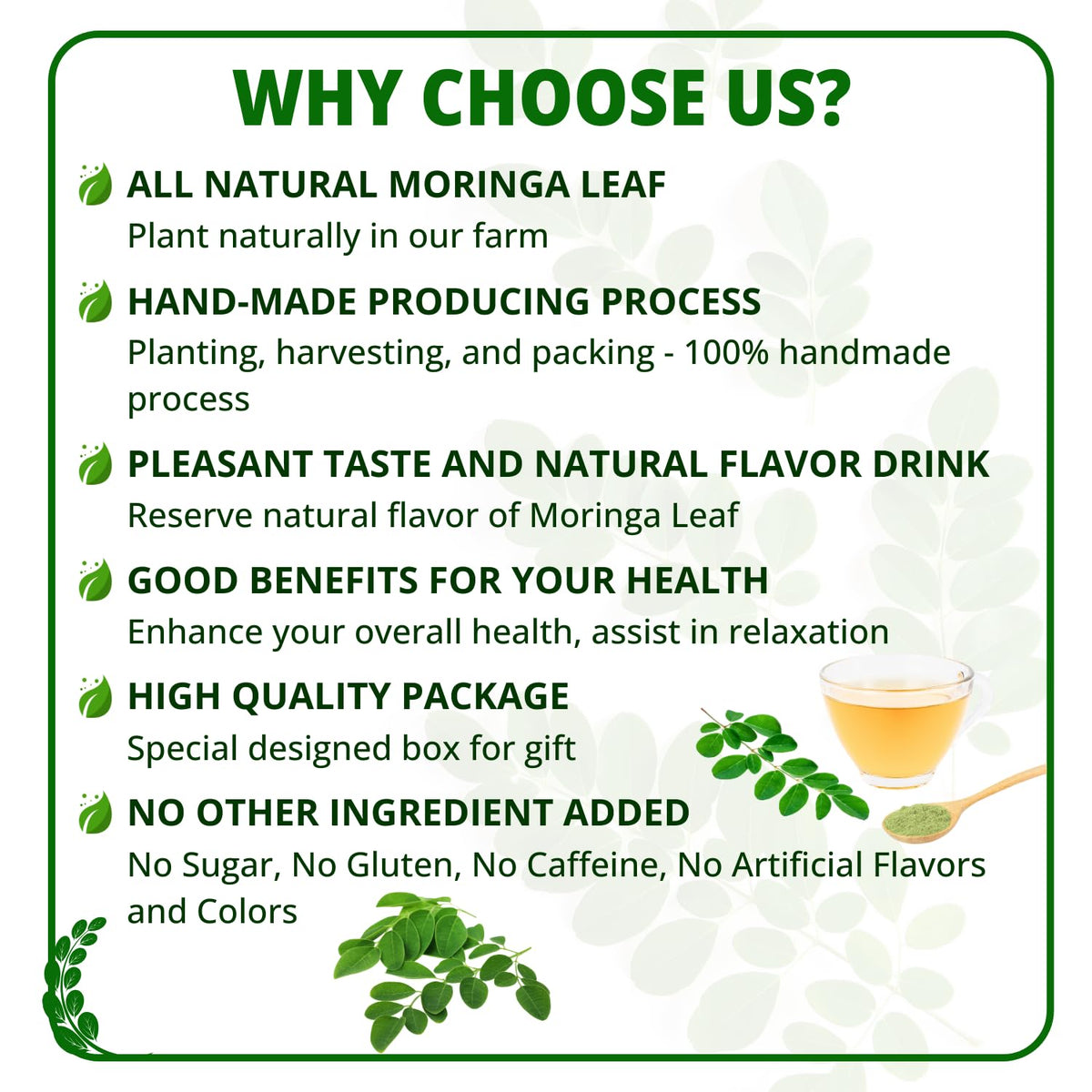 Vida Farm Moringa Tea Bags steeped cup, releasing a relaxing, smooth aroma and soothing taste