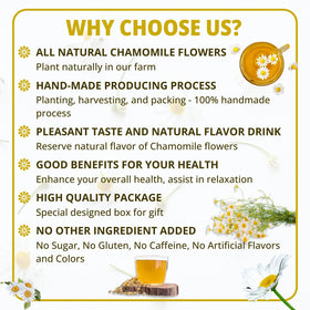 No sugar or caffeine; VIDA FARM chamomile is gluten-free.