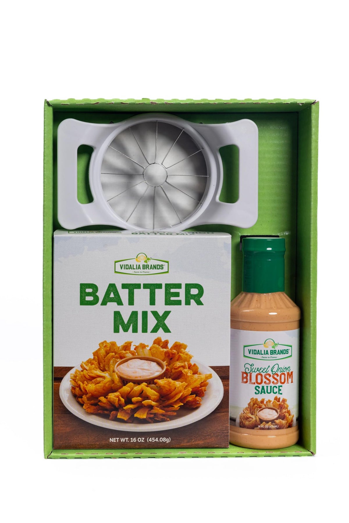 Vidalia Brands blossom cutter demonstrating precise slicing for blooming onions at home