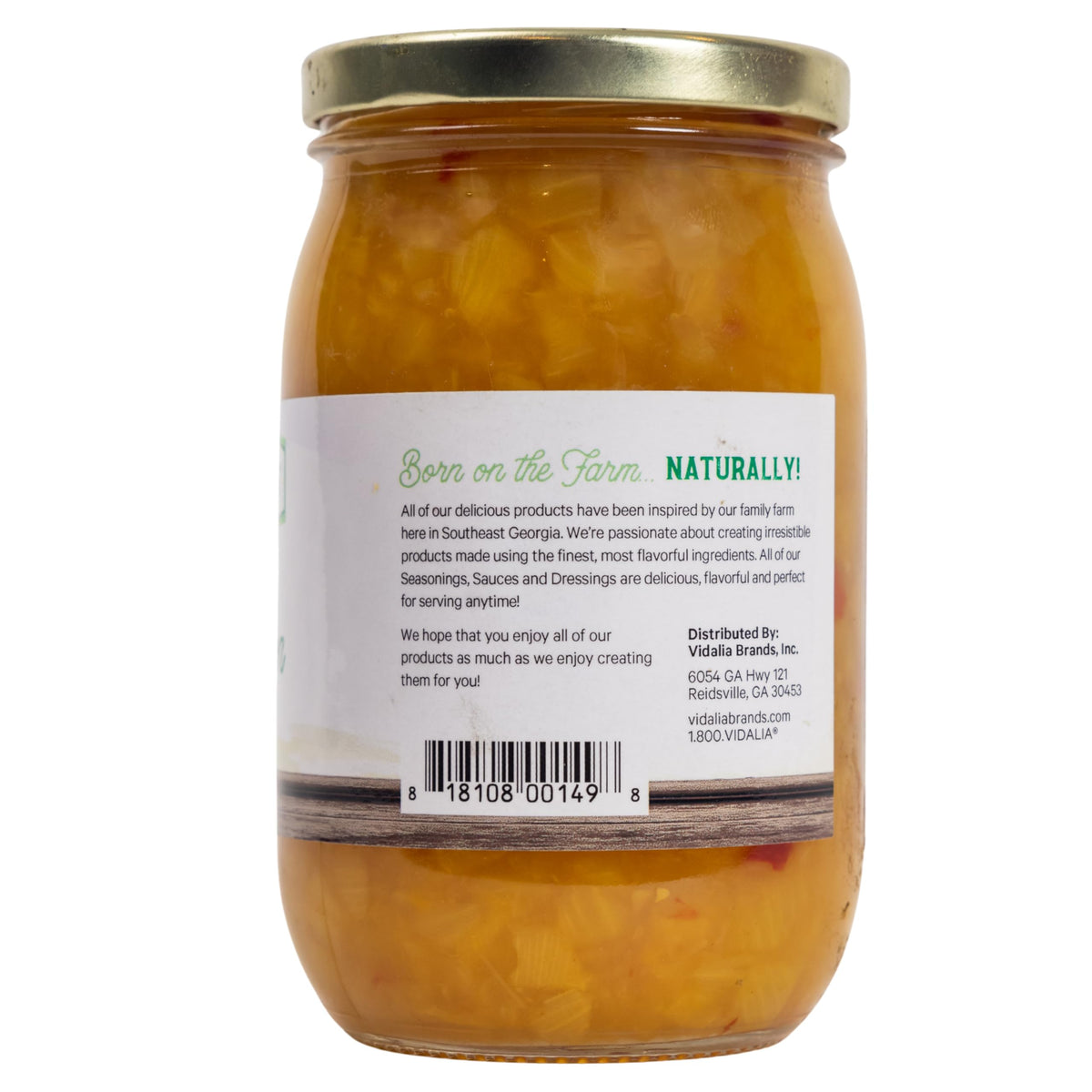 Vidalia Brands Sweet Onion Relish jar back label showing ingredients and serving ideas.