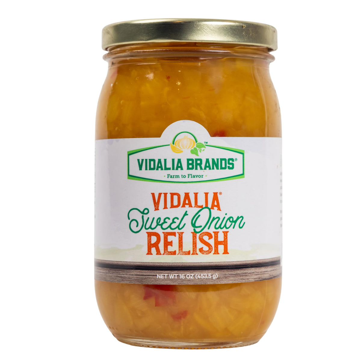 Vidalia Brands Sweet Onion Relish jar front view, ready to elevate burgers.