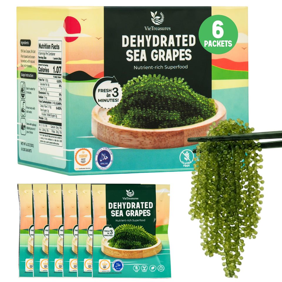 VieTreasures Dehydrated Sea Grapes pack front, convenient portion for salads and sushi.