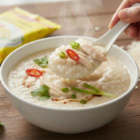 VIFON chicken porridge cup with water, stir to finish.