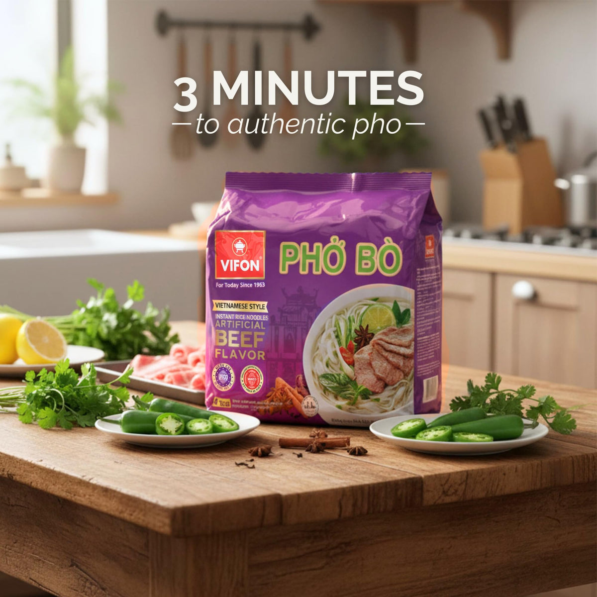 VIFON Pho Bo cooking instructions printed on the pack.