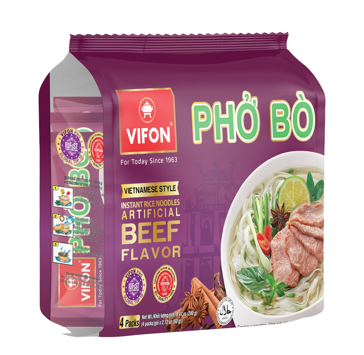 VIFON Pho Bo packaging shows the multi-pack convenience.