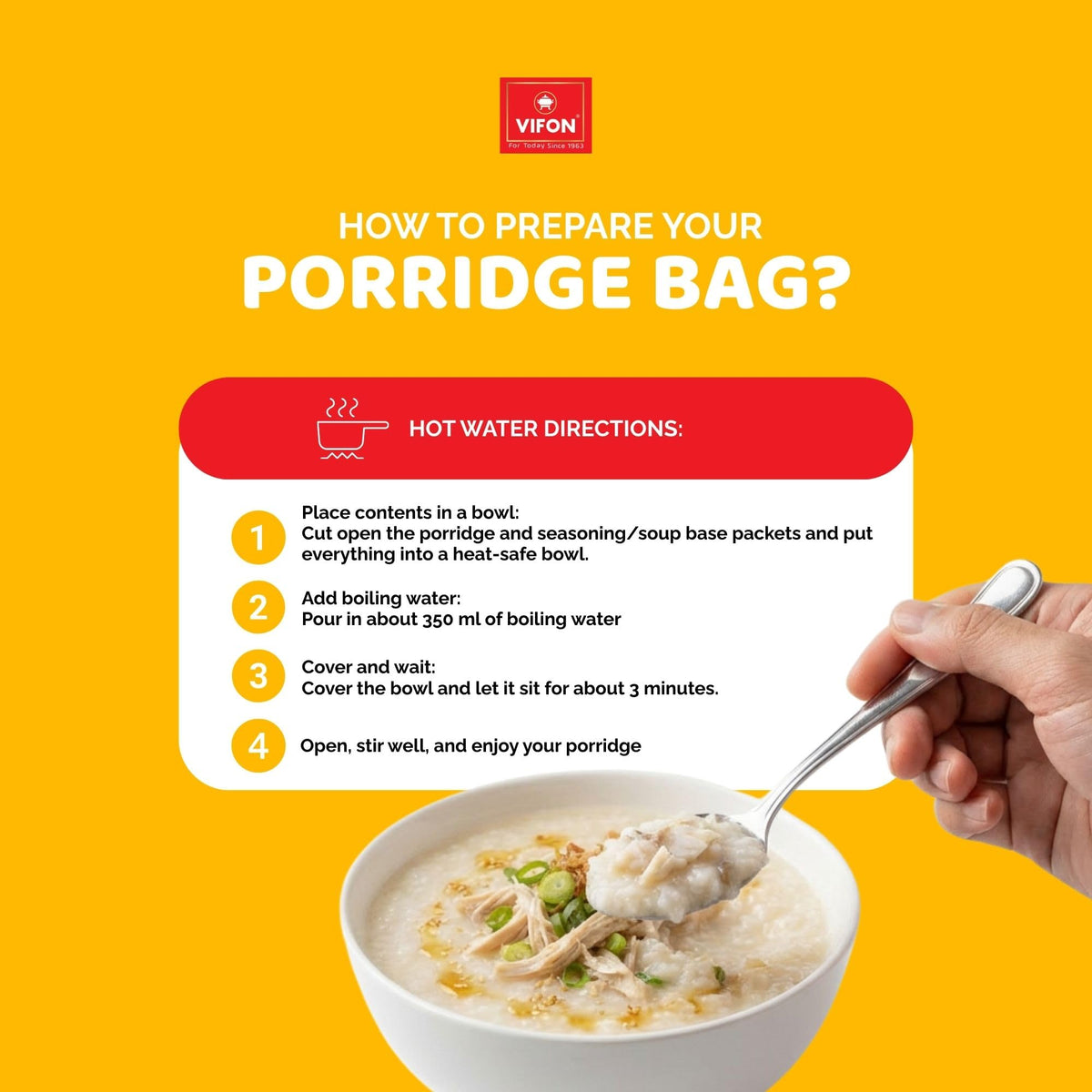 VIFON porridge base with oil seasoning packet.