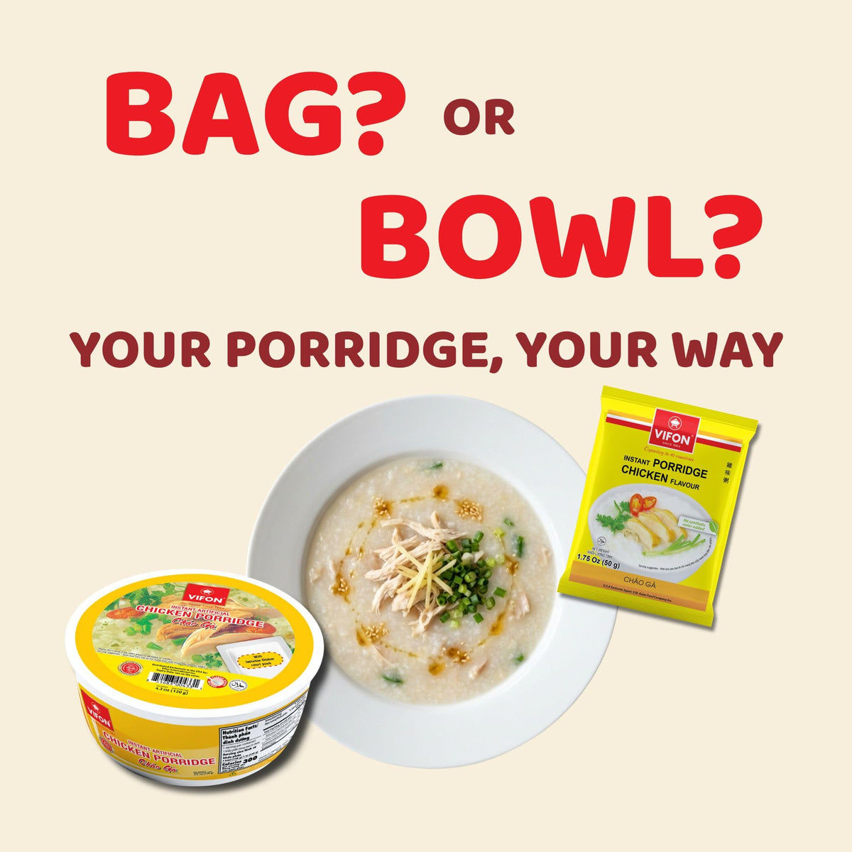 VIFON porridge in lunchbox, travel-friendly instant meal.