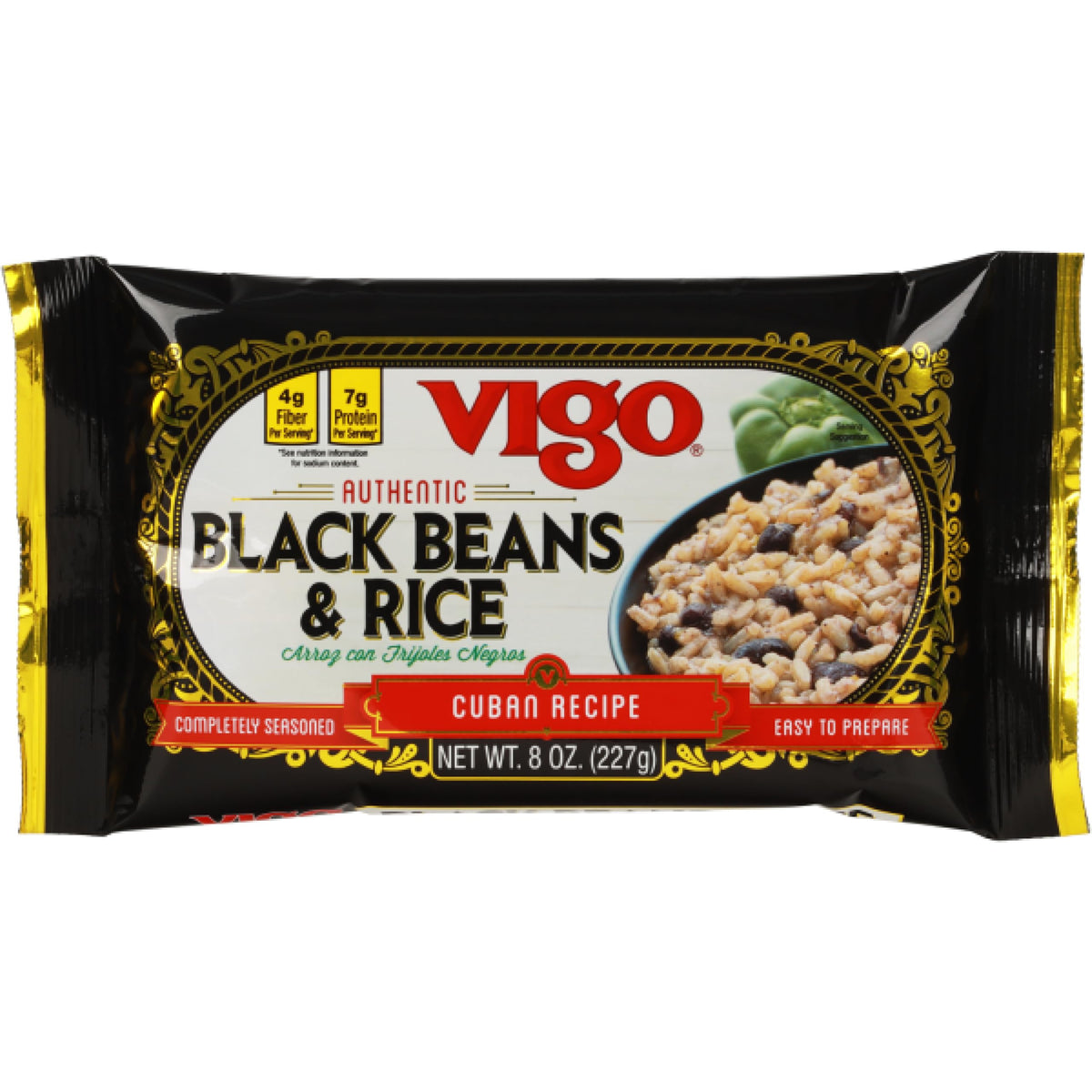 Vigo Authentic Black Beans & Rice pack, convenient pantry staple for quick meals.