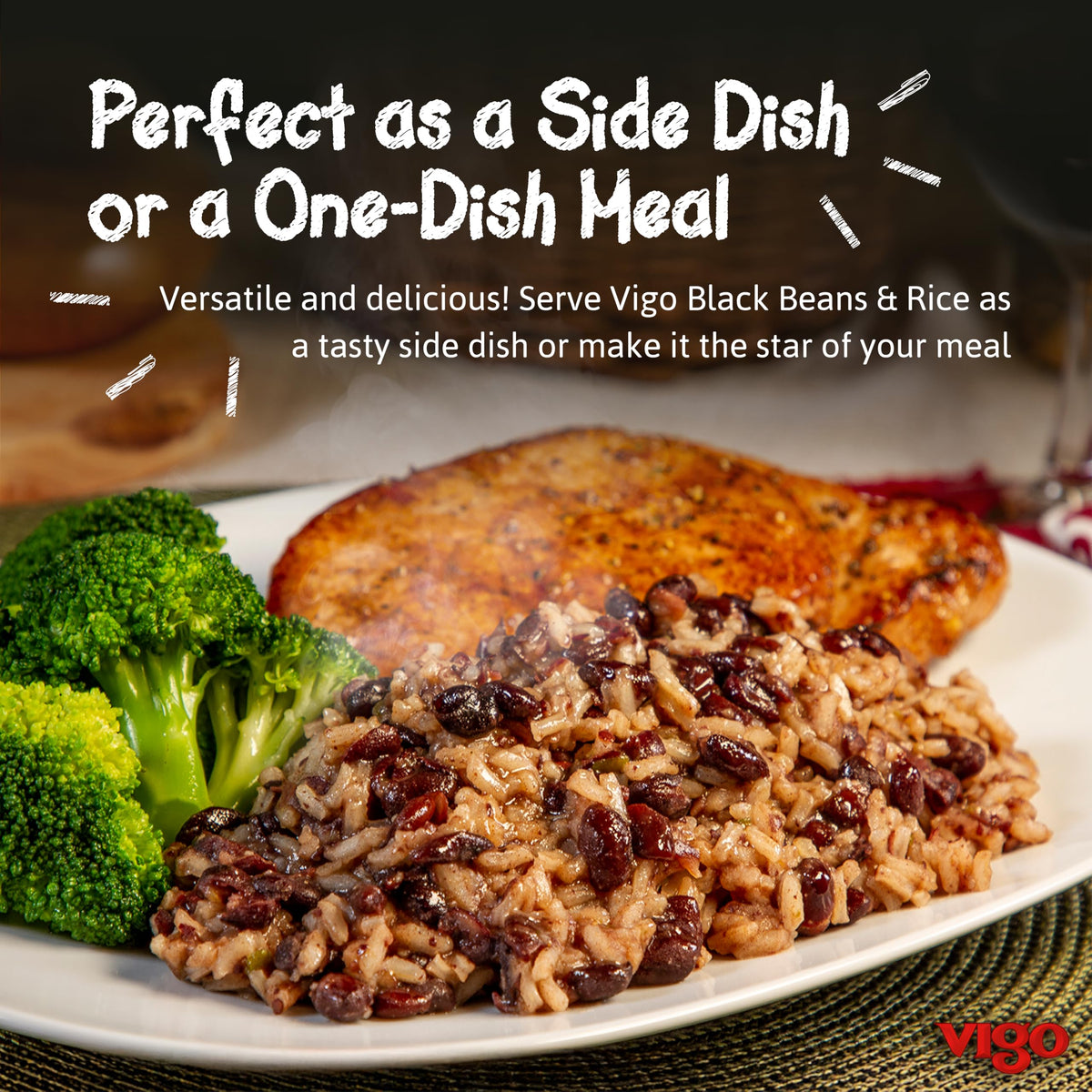 Vigo Black Beans & Rice cooked, ready in minutes for easy lunches.