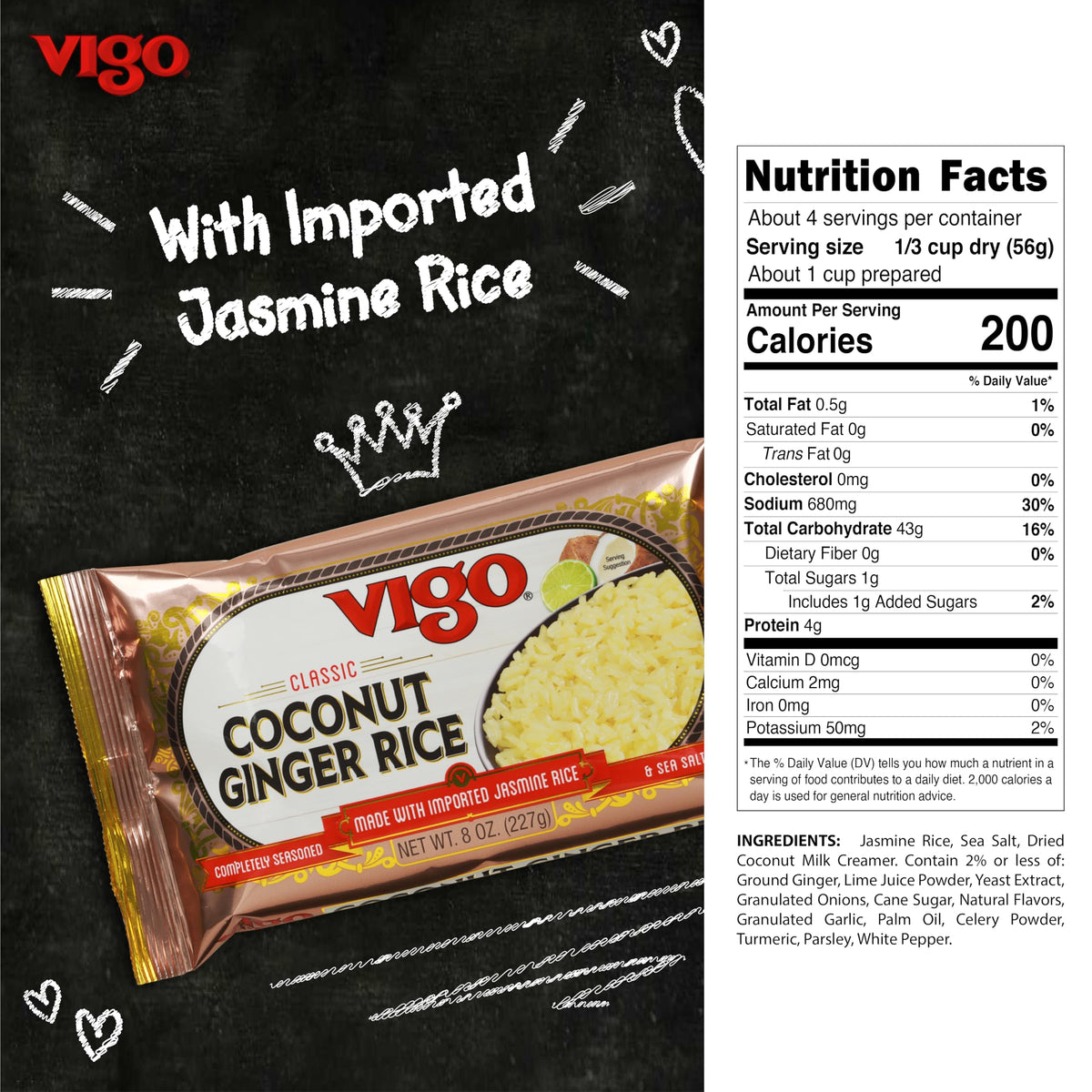 Vigo Coconut Ginger Rice with real ginger and jasmine rice closeup.