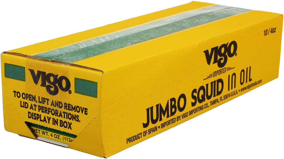 Vigo jumbo squid in oil adds premium flavor to seafood stews and pastas.