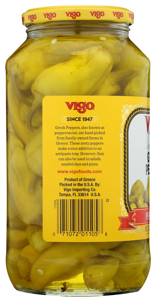 Vigo Pepper Greek bottle side view showcases premium ingredients for spicy sauces