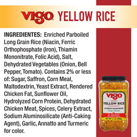 Close-up of Vigo saffron yellow rice grains highlighting color and texture.