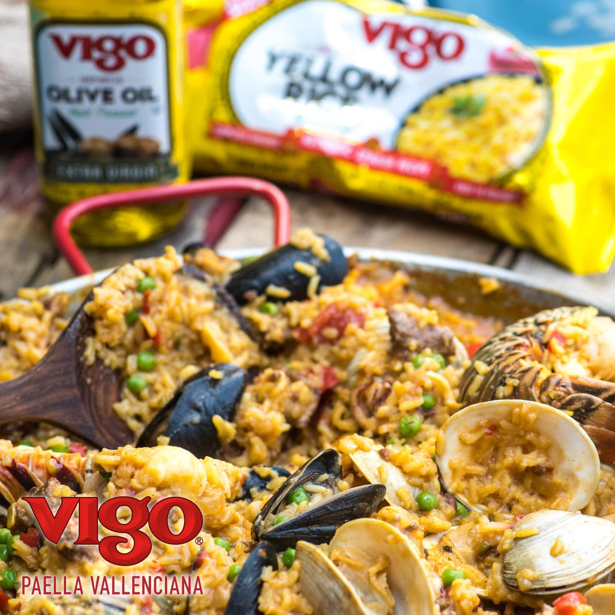 Prepared Vigo saffron yellow rice ready to heat for a quick weeknight meal.