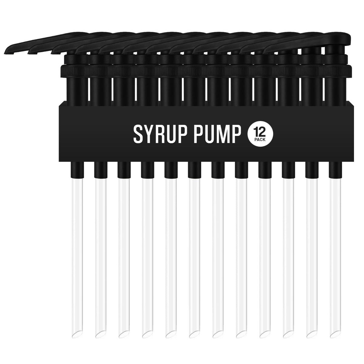 VIGOR PATH 12-pack black syrup pumps ready for 750ml bottles, mess-free dispensing.
