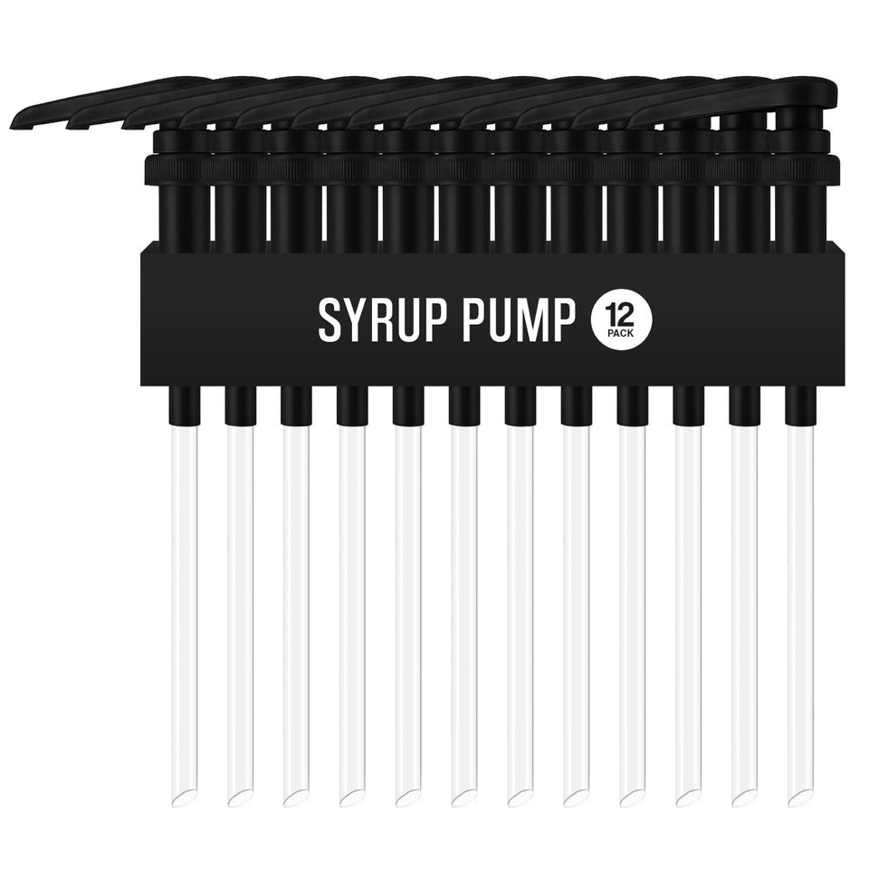 VIGOR PATH 12-pack black syrup pumps ready for 750ml bottles, mess-free dispensing.