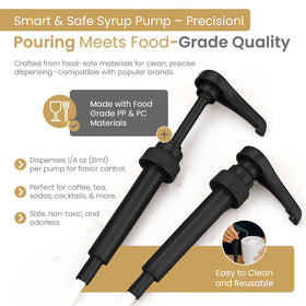 VIGOR PATH pump attached to a 750ml bottle delivering smooth syrup flow.