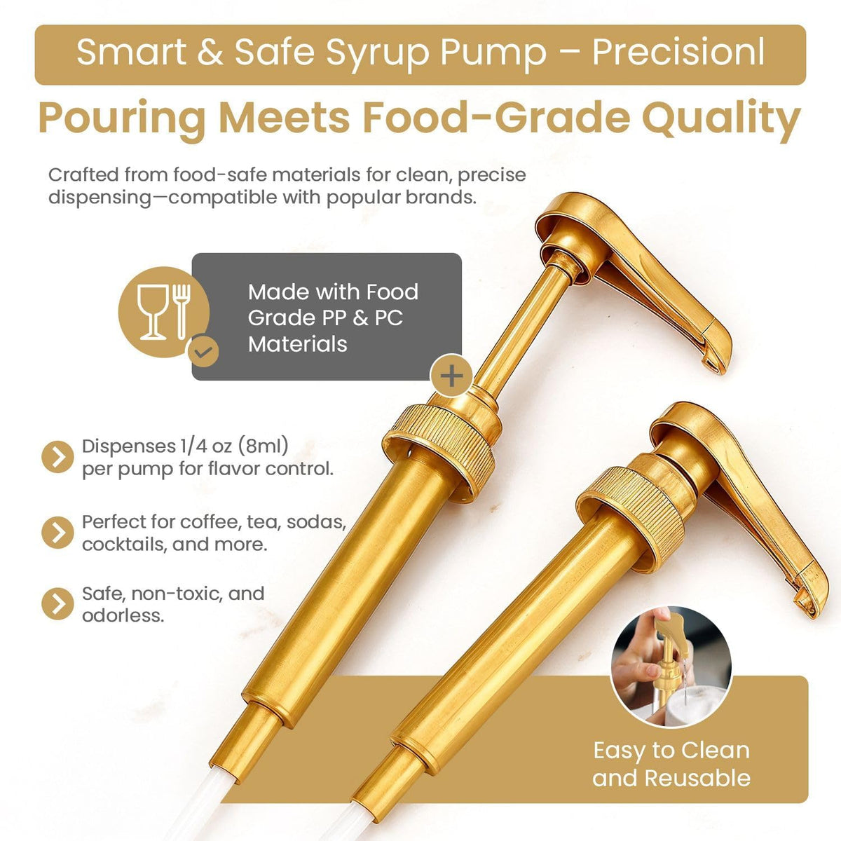 VIGOR PATH syrup pump action demonstrates smooth, measured pours for consistent flavoring.