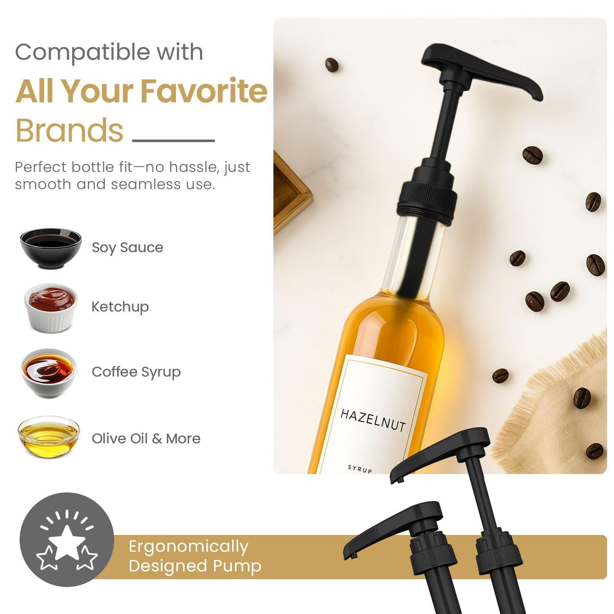 VIGOR PATH pump compatible with Torani bottles for versatile cafe setups.