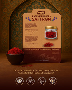 Vigr saffron crocin content emphasis in amber threads showcases color strength.
