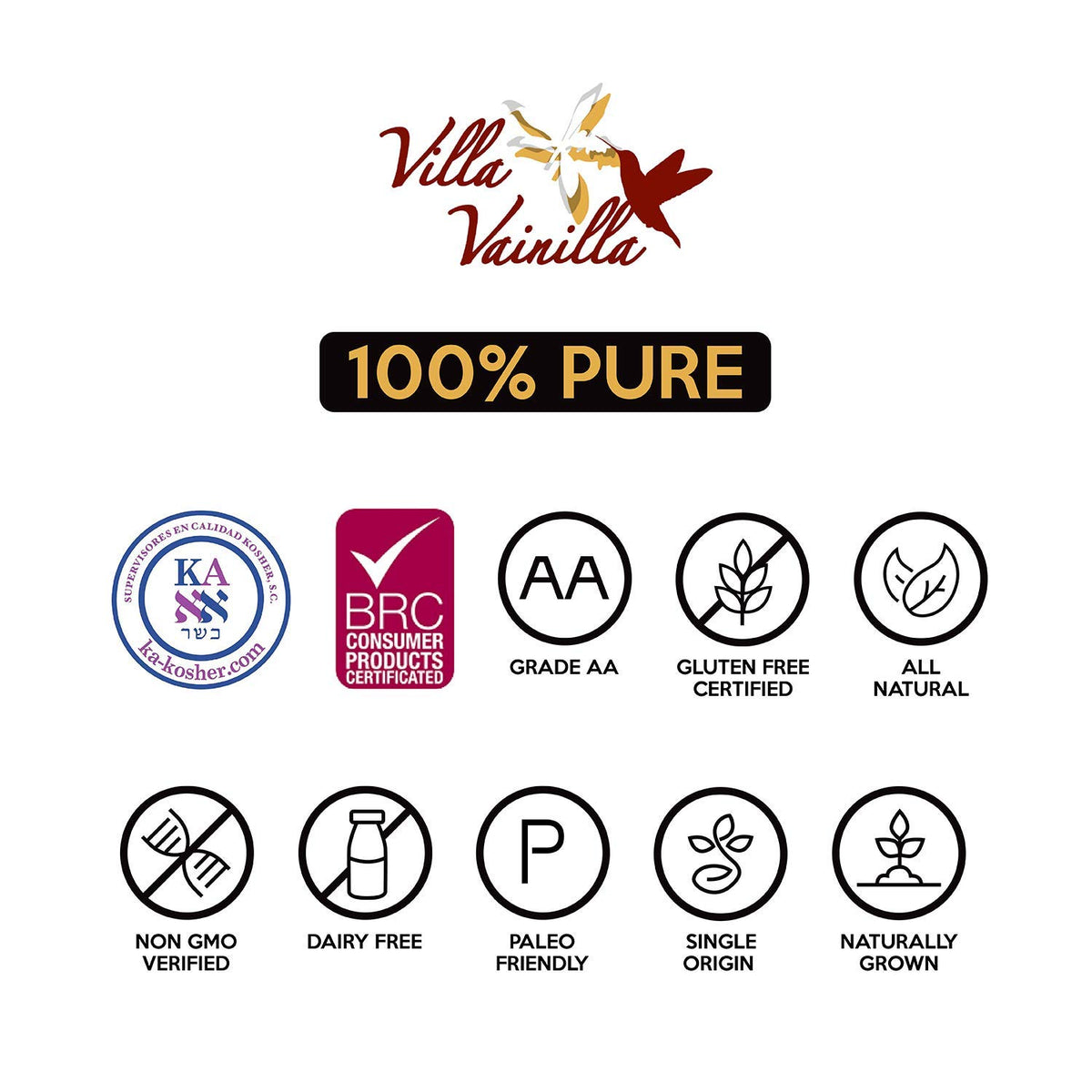 Villa Vainilla glass bottle showcases clear, versatile vanilla for cooking.