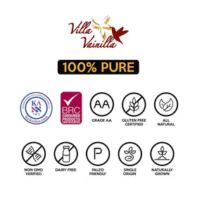 Villa Vainilla glass bottle showcases clear, versatile vanilla for cooking.