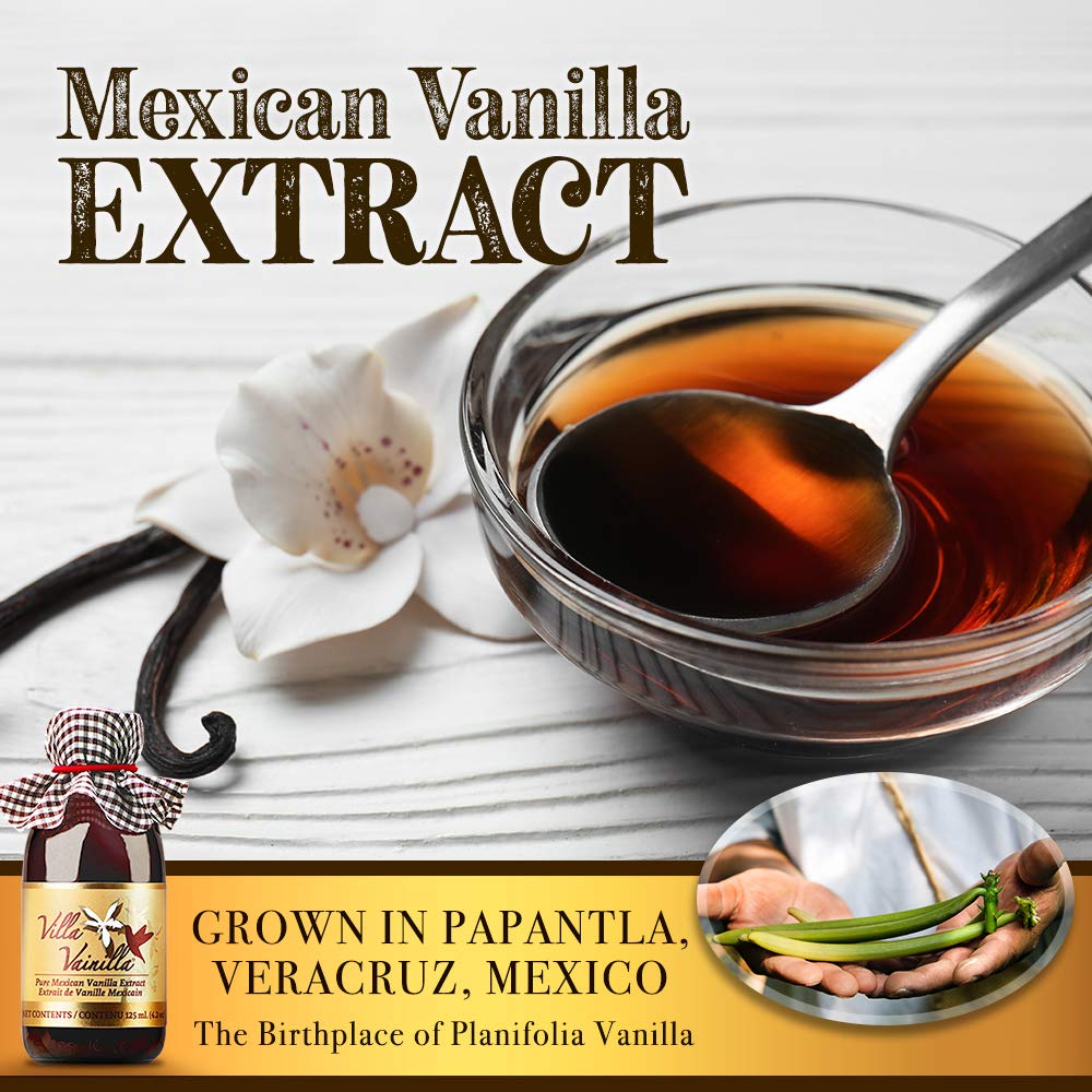 Villa Vainilla label highlights origin in Mexico, natural flavor.