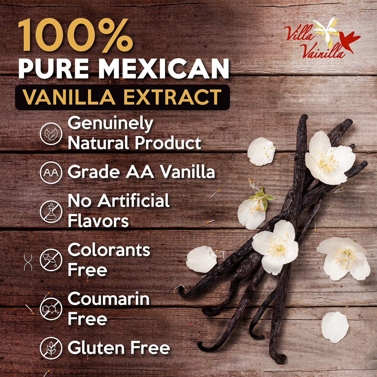 Villa Vainilla vanilla beans closeup signaling authentic flavor for recipes.