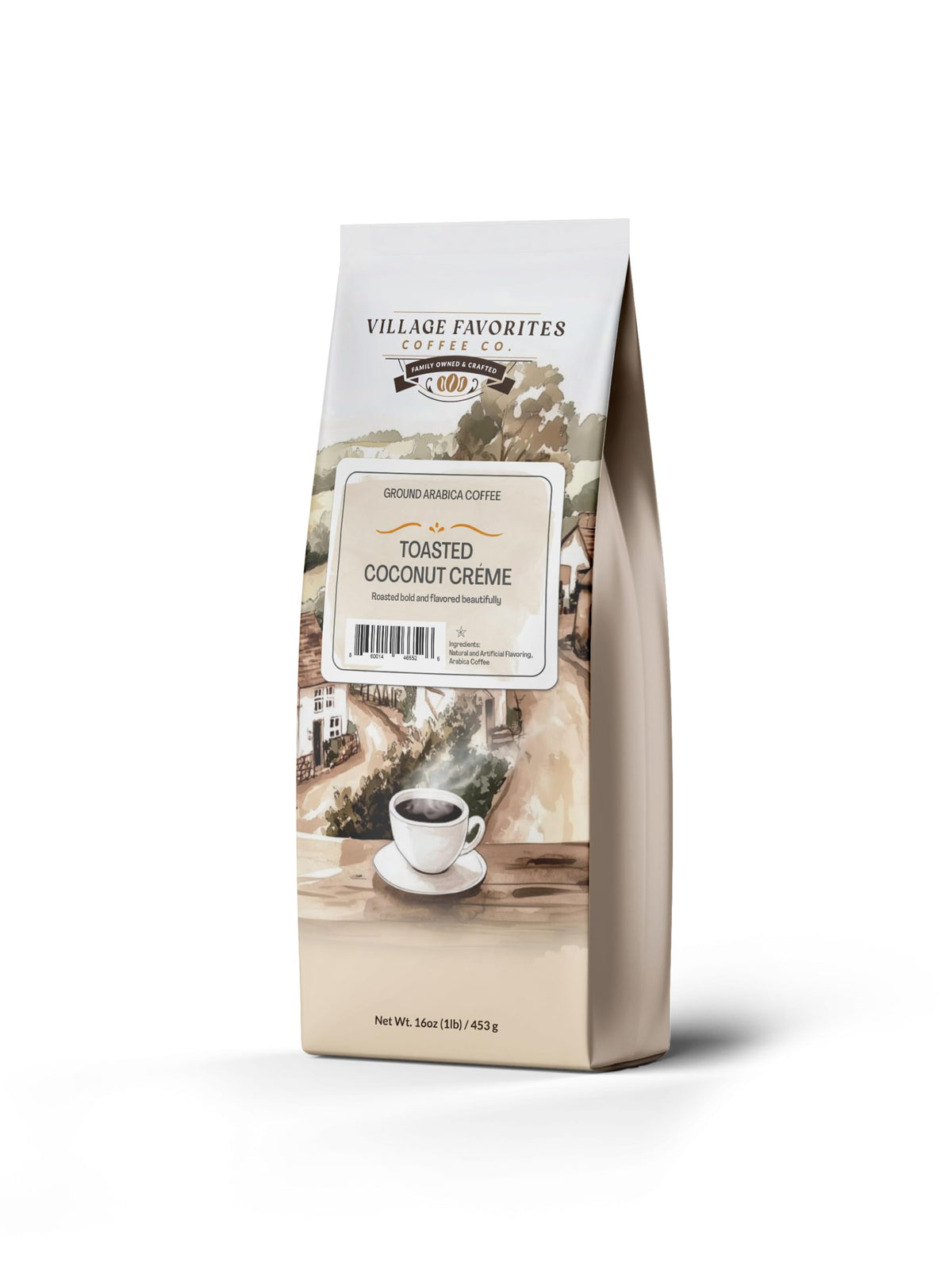 Village Favorites Arabica beans for rich flavor with gentle acidity