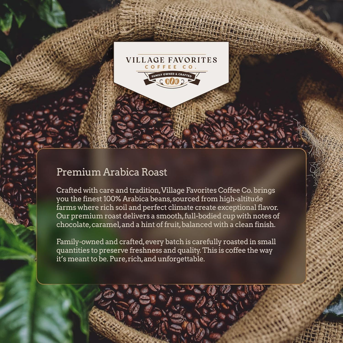 Village Favorites medium roast with chocolate and nut notes close-up