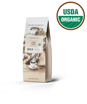 Village Favorites coffee being brewed with a pour-over setup for clean, smooth flavor