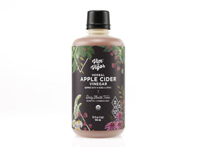Vim & Vigor tonic bottle showcases organic ACV with herbs for a refreshing daily ritual.