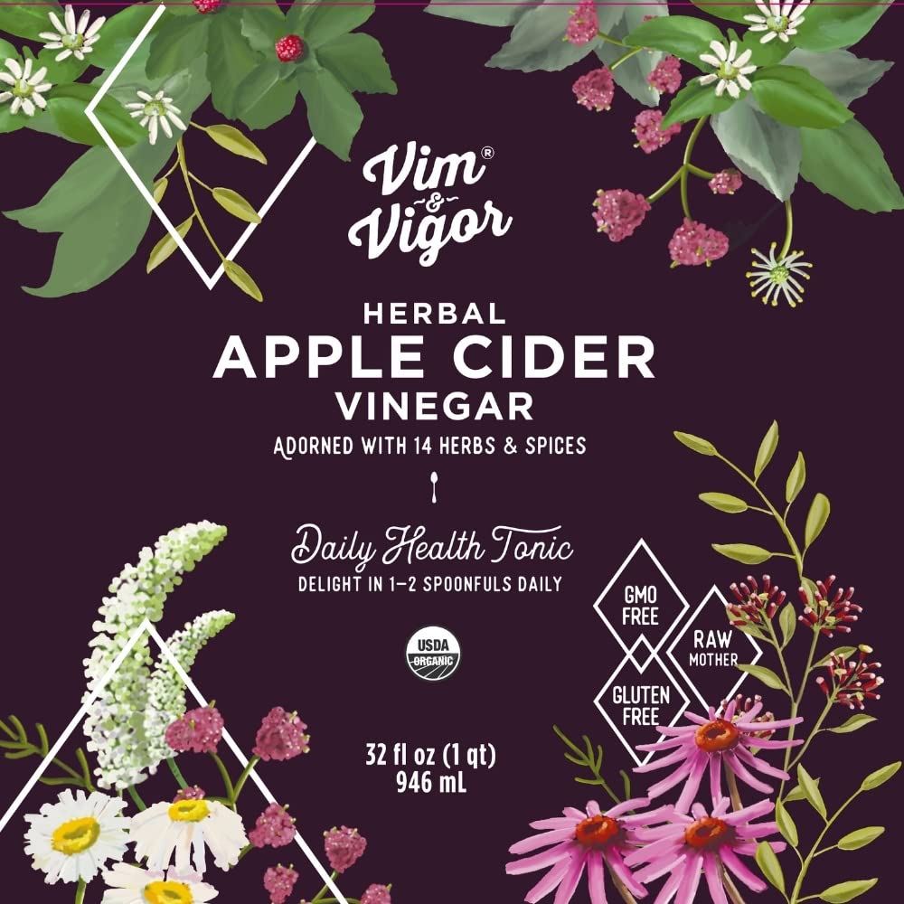 Vim & Vigor tonic bottle being poured into a glass for a quick, flavorful sip.