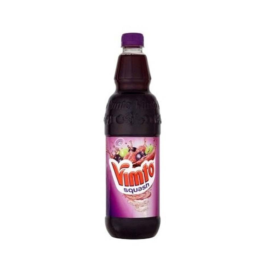 Vimto Squash mixed fruit bottle top view, ready for quick pouring.