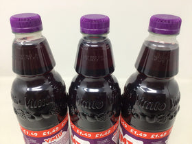 Three-pack Vimto Squash bottles, convenient for family servings.