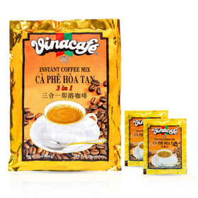 Vinacafe instant coffee packets closeup for quick Vietnamese-style brews.